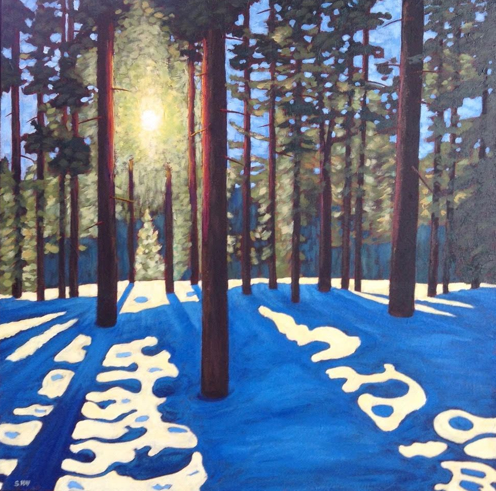 Sun and Shadows in Winter Woodland, acrylic on texturized canvas, 30 x 30”